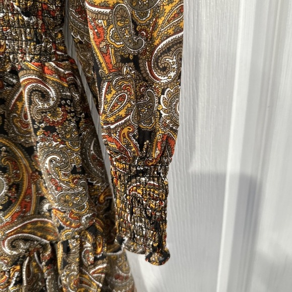 Michael Kors ‎ Dress Paisley Print Smocked Waist Ruffle Long Sleeve Sienna SZ M - Picture 5 of 6